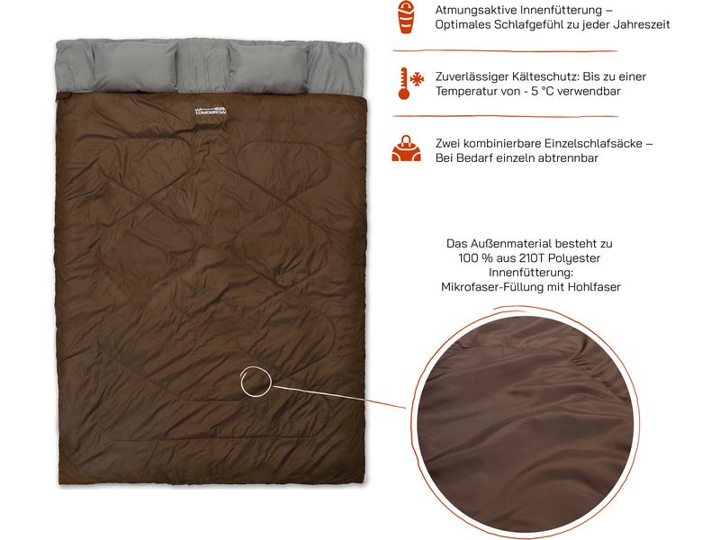Where tomorrow Doppelschlafsack Polyester, Braun