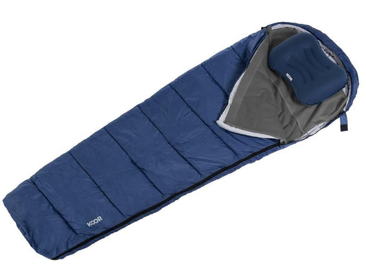 KOOR Schlafsack, Schlafsackeinlage und Reisekissen Set Blau